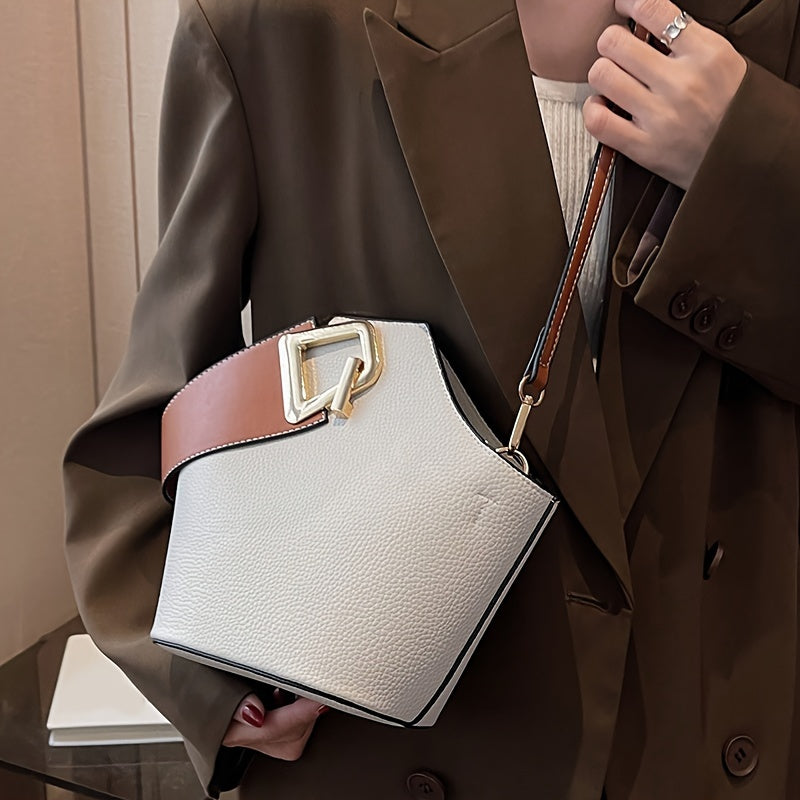 Elegant Beige Bucket Bag – French-Inspired Women's Handbag with Adjustable Thin Shoulder Strap, Large Capacity, Zipper Closure, Crossbody Purse for Work & Travel