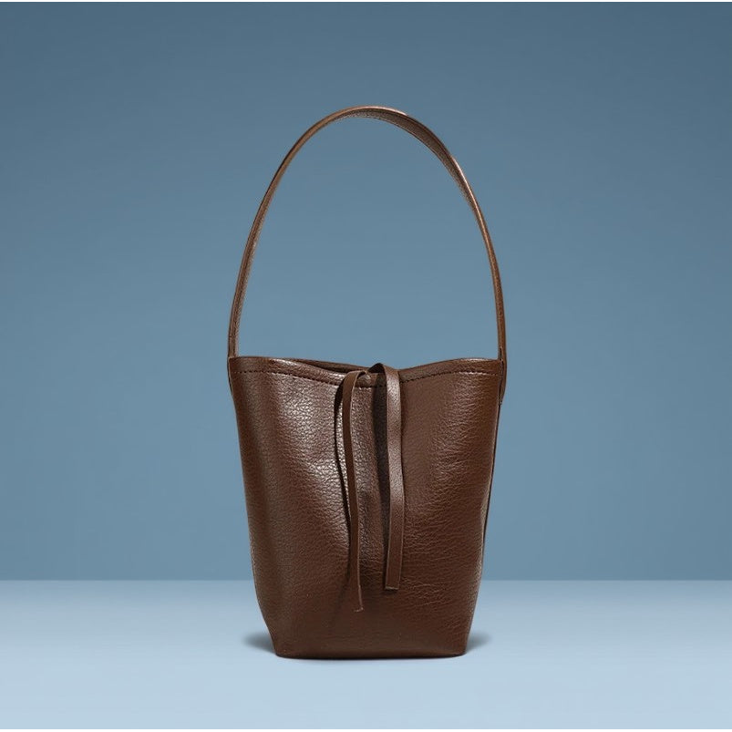 Women's Large Capacity Drawstring Tote – Structured PU Bucket Handbag with Gold-Tone Hardware for Work, Travel & Everyday