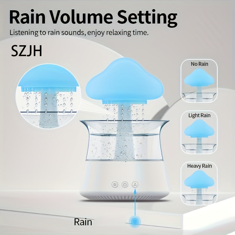USB Mushroom Night Lamp with Rain-Cloud Aromatherapy Diffuser & Ultra-Quiet Humidifier — White Zen Home Decor for Bedroom & Office