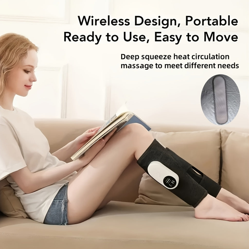 Cordless Air Compression Leg Massager – USB Rechargeable Circular Calf Press, 3 Intensities for Feet, Thighs & Knees