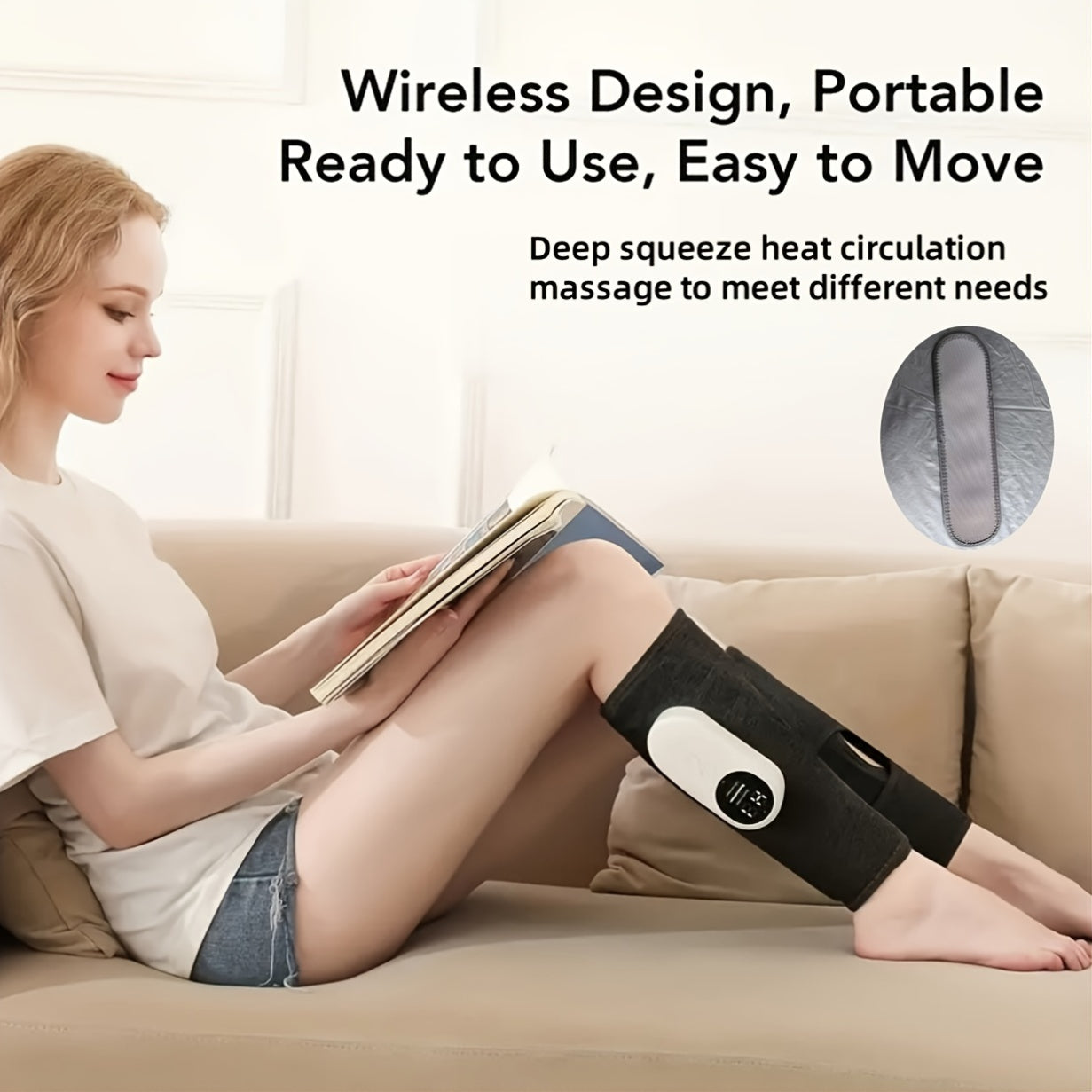 Cordless Air Compression Leg Massager – USB Rechargeable Circular Calf Press, 3 Intensities for Feet, Thighs & Knees
