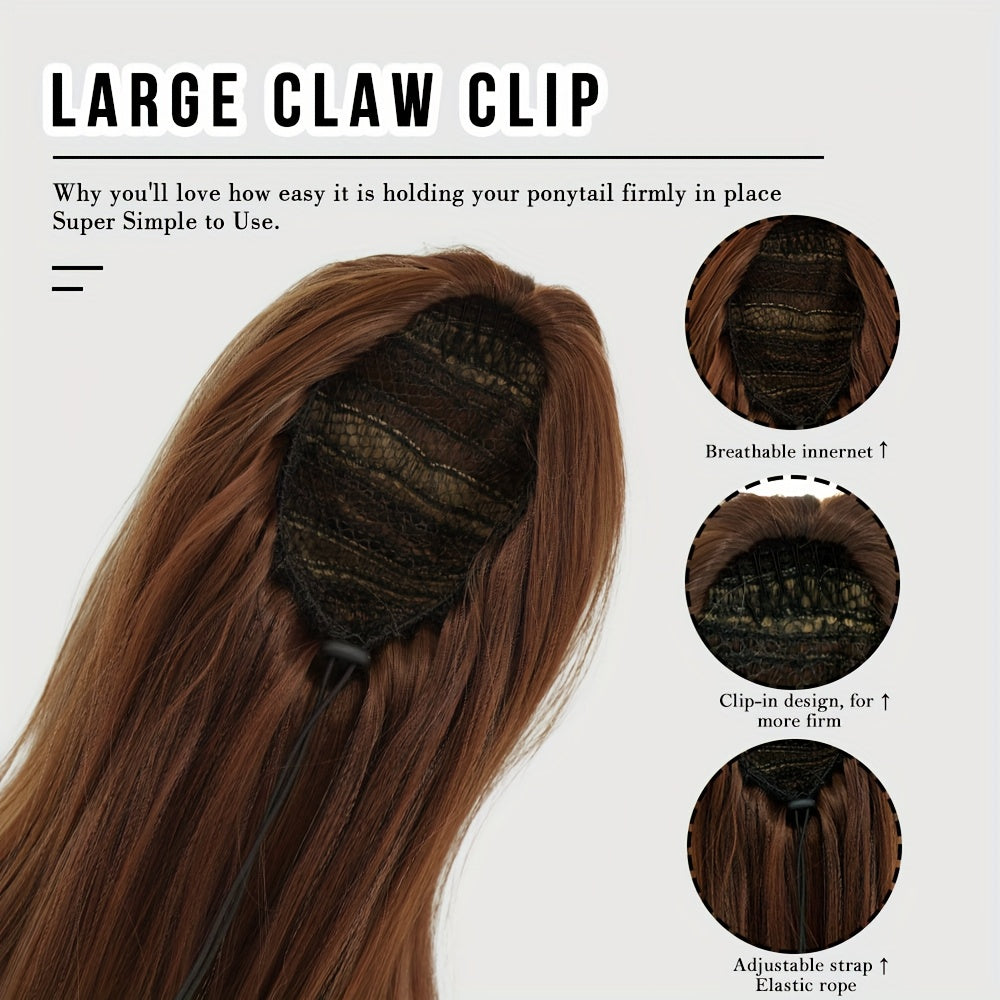 7JHH WIGS 28-Inch (71 cm) Loose Curly Drawstring Ponytail Hair Extension – Natural Brown Ombre, Heavy-Duty Realistic Volume for Women