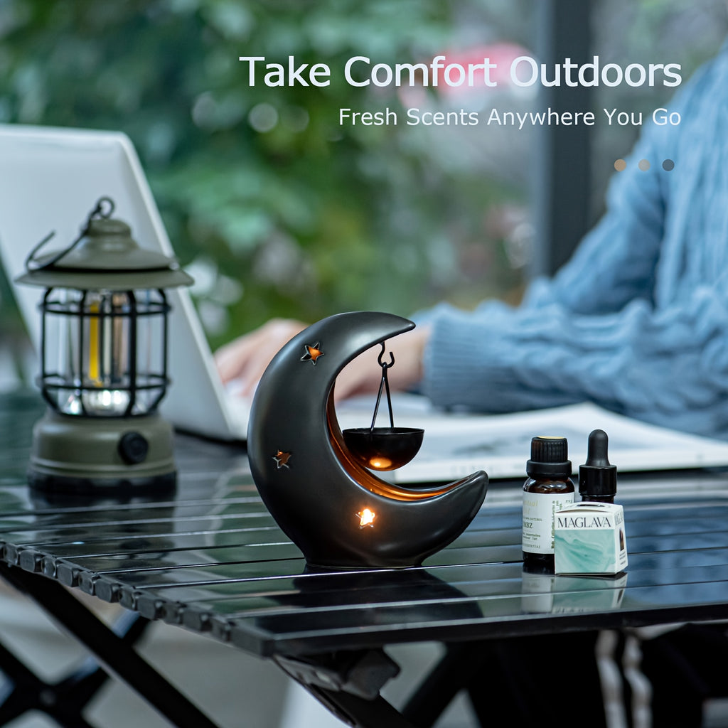 Star and Moon Ceramic Candle Holder | Essential Oil Diffuser & Arabian Desktop Home Decor | Eid & Holiday Gift