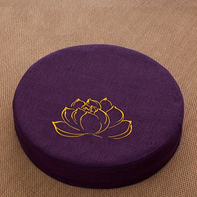 Purple Lotus Hemp Meditation Mat — Circular Woven Yoga Mat, Thick Medium-Firm Support for Kneeling & Floor Sitting