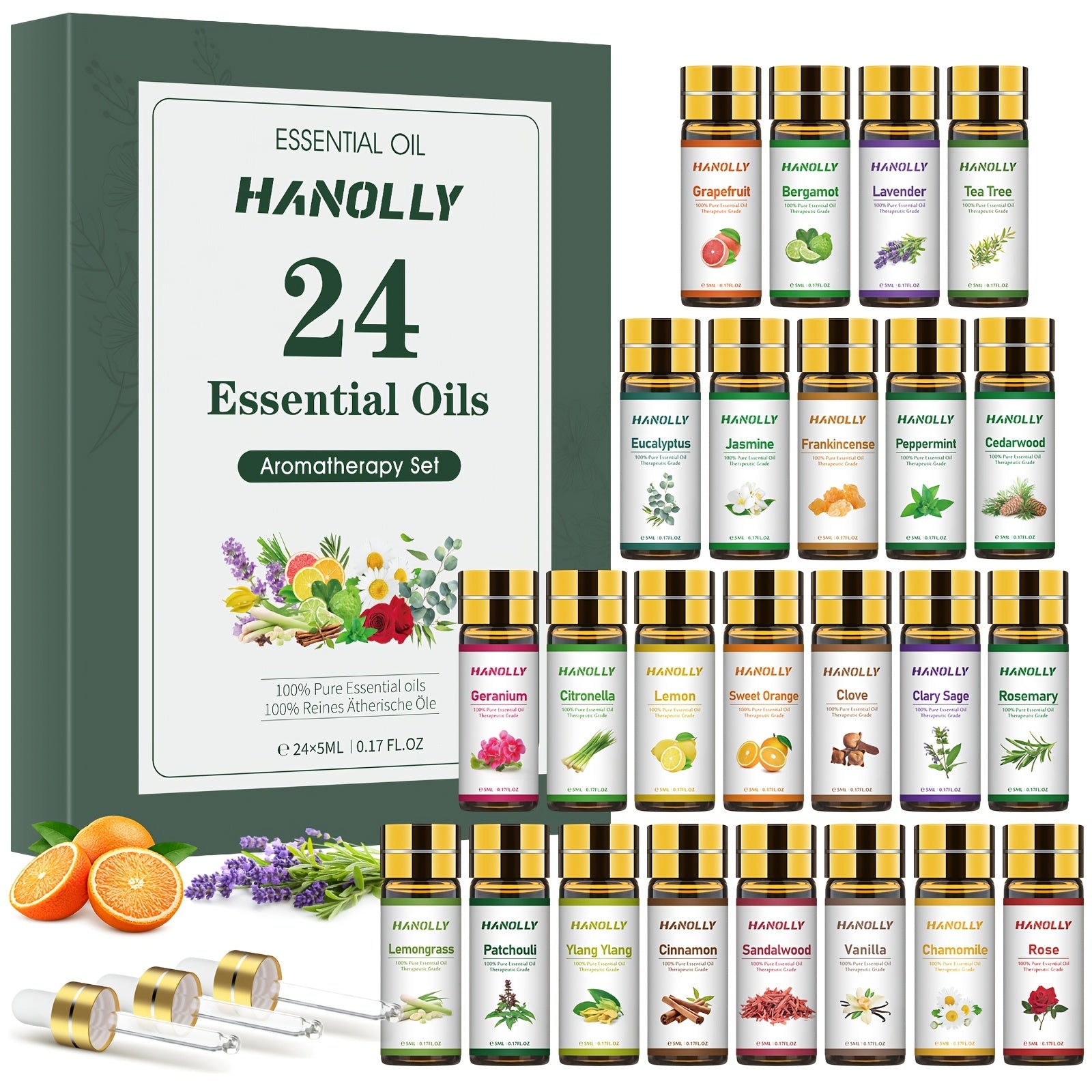 24-Piece Essential Oils Set for Diffuser & Aromatherapy – Premium Oils for Candle Making, Massage and Home Fragrance