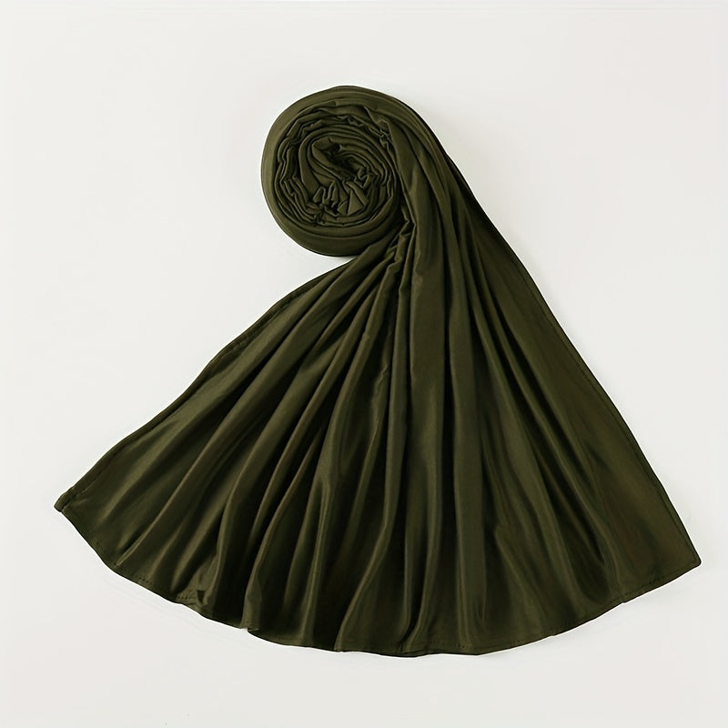 Long Jersey Hijab - Lightweight Breathable Solid Scarf, Windproof Elegant Shawl for Women