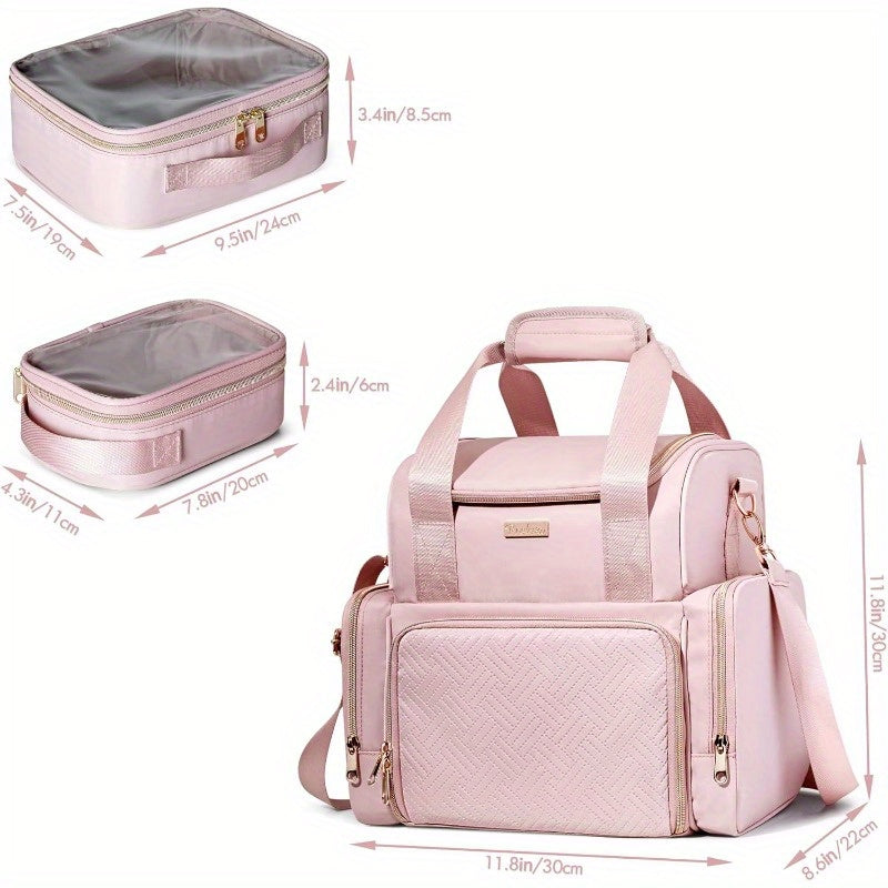 Large Double-Layer Travel Makeup Bag 11.8 x 8.6 x 11.8 in (30 x 22 x 30 cm) – 3 Removable Cases, Inner Dividers & Brush Organizer