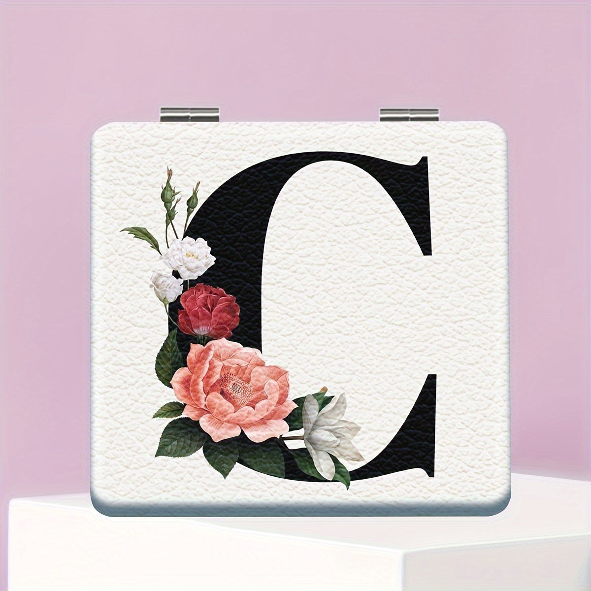 Alphabet Folding Handheld Makeup Mirror for Women & Girls - Floral & Heart Cutout Portable Vanity Mirror A-Z