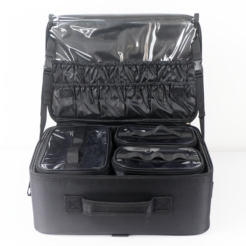 Professional Makeup & Nail Polish Organizer Case with Shoulder Strap - Heavy-Duty Portable Travel Cosmetic Box with Multiple Compartments