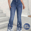 Women's Slim-Fit Stretch Imitation Denim Bell-Bottom Jeans - Bootcut Flare, White & Blue Wash, All-Season, Machine Washable