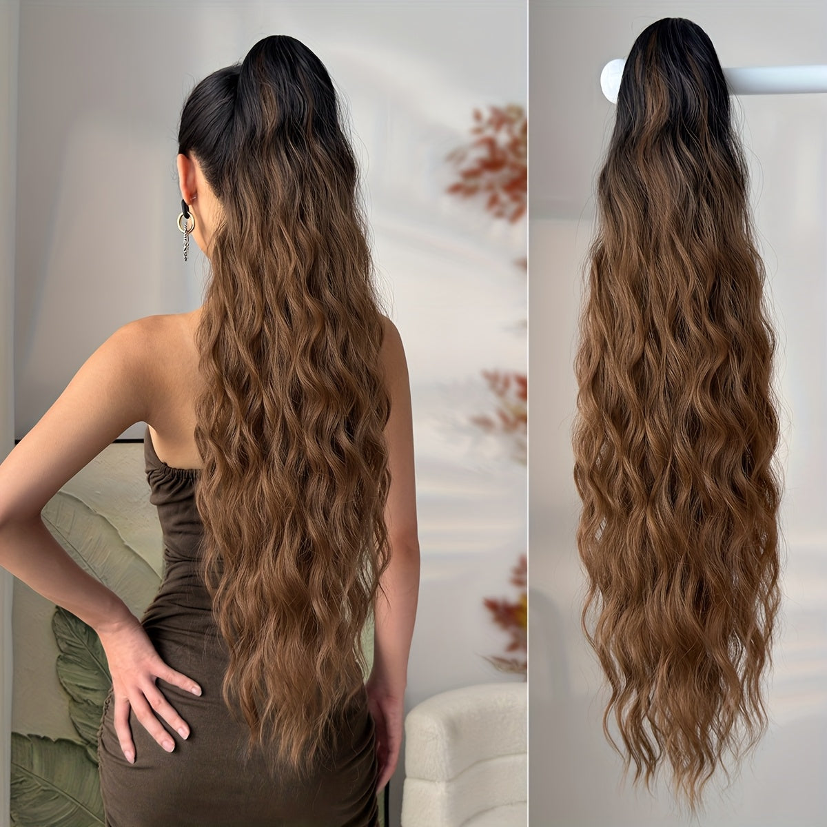 28-Inch (71 cm) Heat-Resistant Clip-In Water Wave Ponytail Extension - Synthetic Ombre Hairpiece (Blonde/Brown/Black/Red/Dark Brown) for Women & Girls