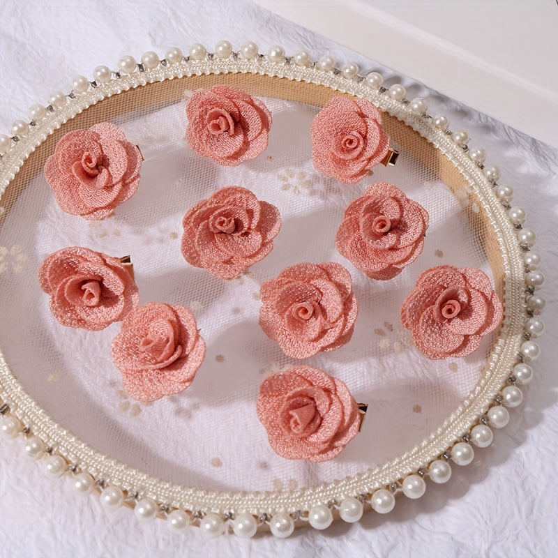 10-Pack Red Fabric Rose Hair Clips – Romantic Bridal, Wedding & Valentine's Day Floral Headwear