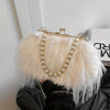 Fluffy Faux Fur Pearl-Handle Evening Clutch — Winter Party & Valentine’s Day Bag for Women (Phone & Coins)