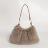 Plush Faux Rabbit Fur Handbag with Adjustable Strap – Fluffy Clutch Purse with Zipper & Polyester Lining (Light Brown, White, Blue, Black)
