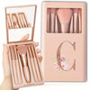 5-Piece Soft Fluffy Makeup Brush Set with Mirror – Rose Gold Letter Pattern, Travel Foundation & Eyeshadow Brushes