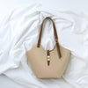 Women's Khaki PU Bucket Bag - Large Capacity Shoulder, Handheld & Crossbody Handbag with Tartan Pattern