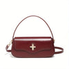 Women's Genuine Leather French Baguette Handbag – Minimalist Gold Hardware, Crossbody & Shoulder Purse