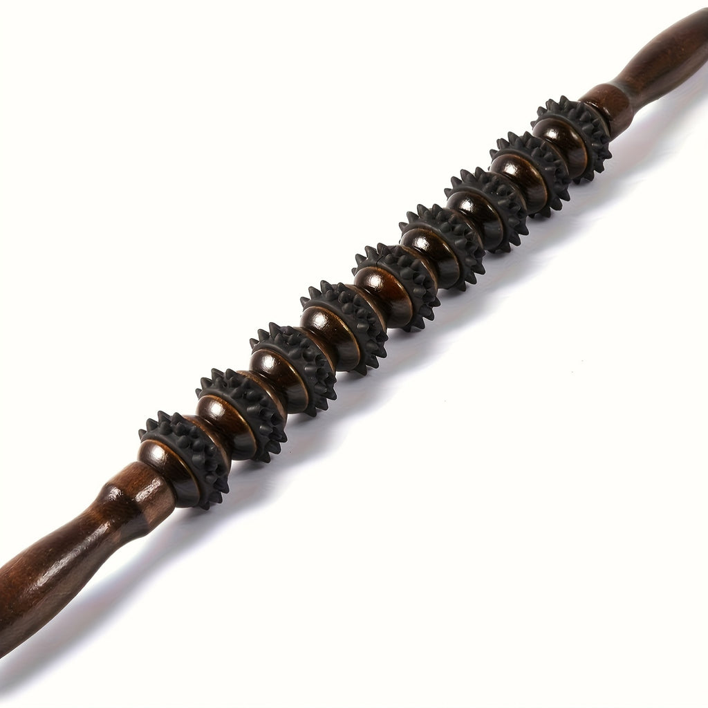 Trigger Point Foam Roller with Wooden Handle – Myofascial Massager for Sore Muscles & Cellulite Relief