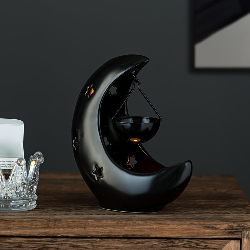Star and Moon Ceramic Candle Holder | Essential Oil Diffuser & Arabian Desktop Home Decor | Eid & Holiday Gift