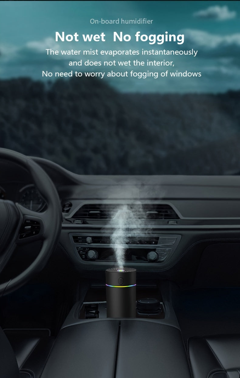 USB Mini Car Air Freshener & Humidifier, Essential Oil Aroma Diffuser with 7-Color LED for Cars, Home, Office, Travel (No Battery)