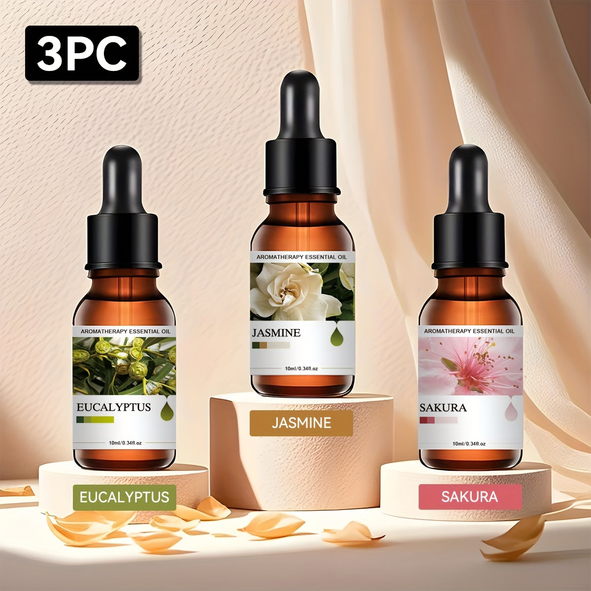 3-Pack Essential Oil Set 10ml (0.34 fl oz) Each — 30ml Aromatherapy Oils for Home Humidifier, Car Diffuser & Stone Air Freshener