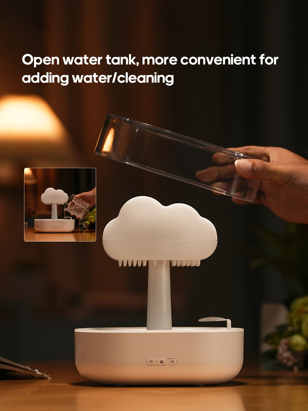 Raindrop Aroma Diffuser with Colorful LED Night Light – USB Rain Cloud Humidifier & Essential Oil Diffuser for Desktop (10–20 m² / 107–215 ft²)