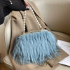 Fluffy Faux Fur Pearl-Handle Evening Clutch — Winter Party & Valentine’s Day Bag for Women (Phone & Coins)