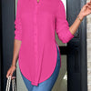 Women's Elegant Long-Sleeve Button-Front Blouse with Side Slit — Woven Polyester All-Season Office & Casual Shirt