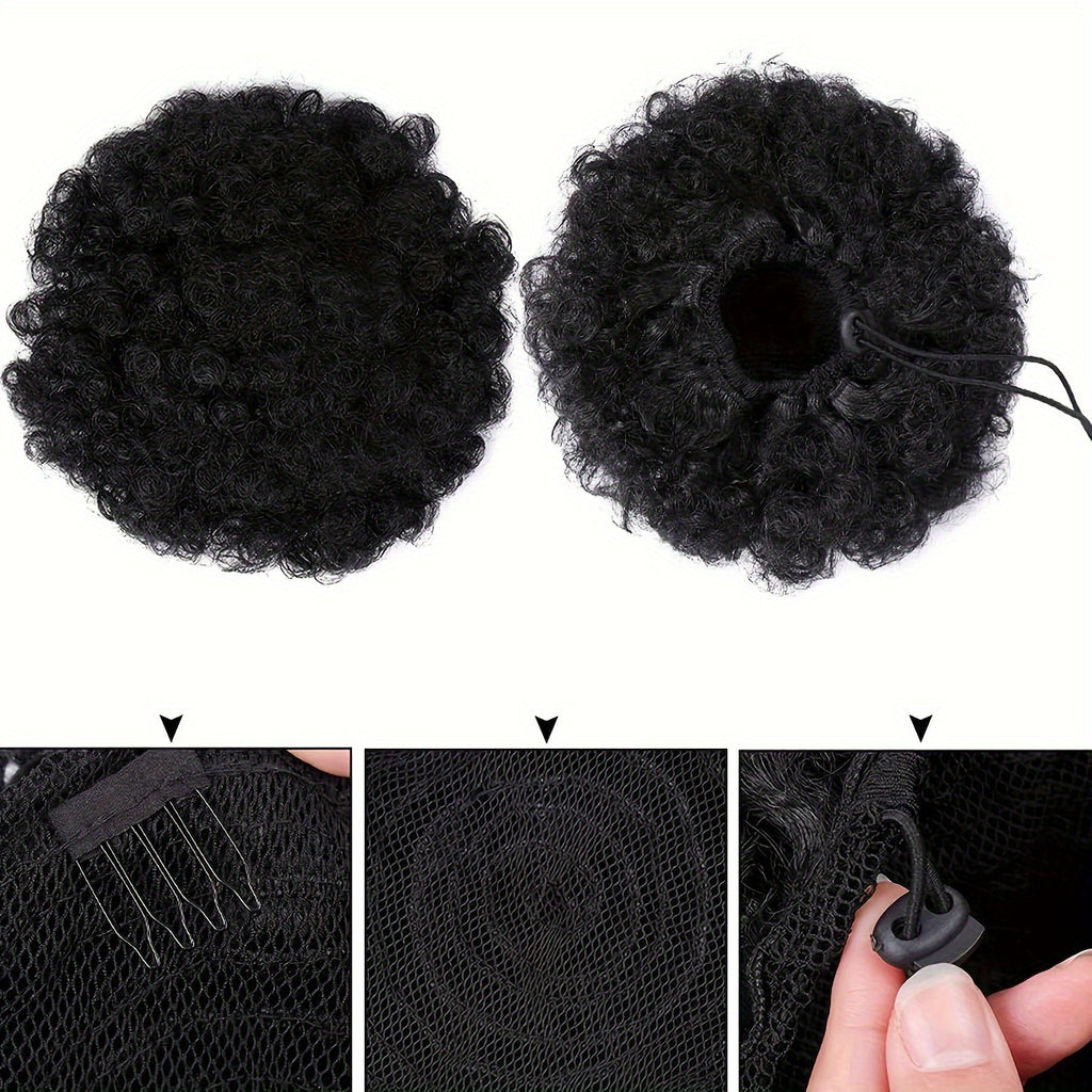 Kinky Curly Afro Puff Ponytail Extension - Short Synthetic Updo Hair Piece for Natural Look