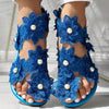Women's Floral Flat Sandals Faux Pearl Toe Loop Slip-On Beach & Casual Travel Shoes