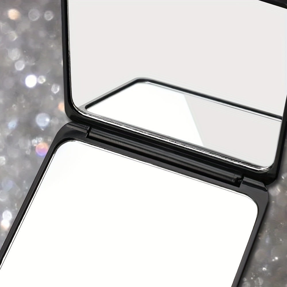 Sparkling Rhinestone Folding Compact Makeup Mirror - Dual-Sided Square Pocket Mirror for Purse & Handbag, Battery-Free