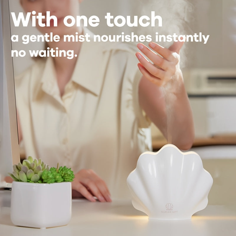 Shell-Shaped Aromatherapy Diffuser & Cool Mist Humidifier with 7-Color LED, USB-Powered Essential Oil Diffuser with Timer & Auto Shut-Off for Home & Spa