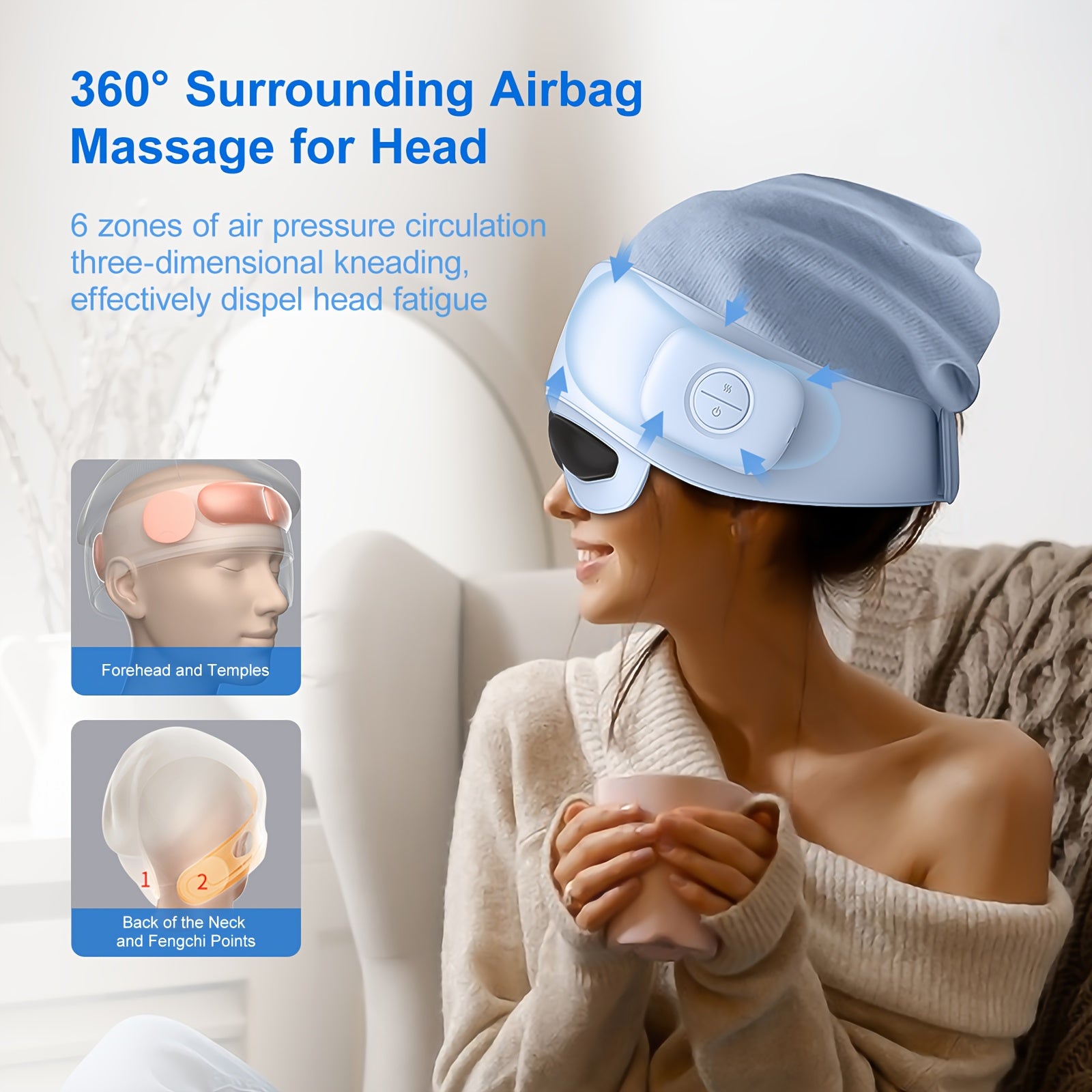 Wireless Eye & Head Massager with Air Pressure, USB-C Rechargeable, Multiple Modes & Adjustable Strap for Travel & Sleep