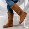 Women's Brown Western Ankle Boots with Side Zipper, Non-Slip Rubber Sole, Low Heel — Pleated Cowgirl Style for Casual & Formal Winter Outfits