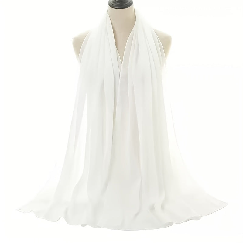 Windproof Chiffon Hijab Scarf - Lightweight Solid Color Shawl & Head Wrap for Women, Travel & Beach