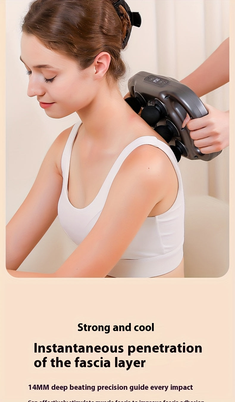 6-Head Percussion Massage Gun — Deep Tissue Massager, 44.1 lb (20 kg) Force, 9,600 RPM, 14 mm Travel, Rechargeable 1800mAh for Neck Back Legs Feet