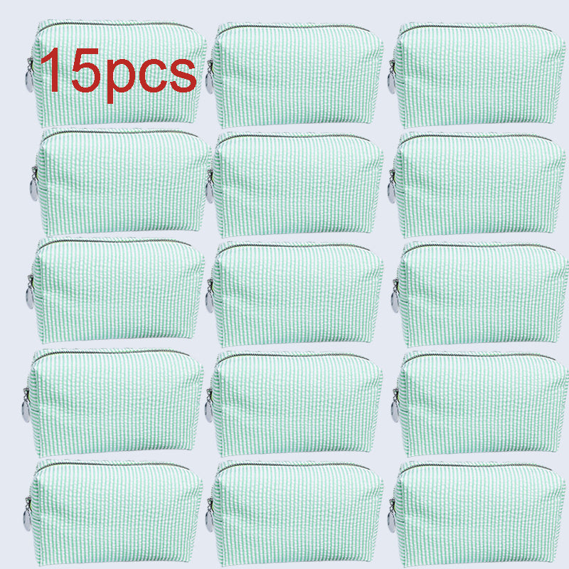 6/10/15-Pack Minimalist Embroidered Canvas Cosmetic Bag Set – Striped Travel Organizer Zipper Pouches for Wedding Favors & Gifts