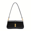 Women's Baguette Bag – Chic Detachable-Strap Crossbody Purse with Gold-Tone Clasp, Split Leather (Black, Burgundy, Silvery Grey, Coffee)