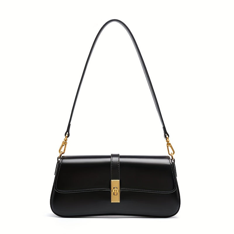 Women's Baguette Bag – Chic Detachable-Strap Crossbody Purse with Gold-Tone Clasp, Split Leather (Black, Burgundy, Silvery Grey, Coffee)