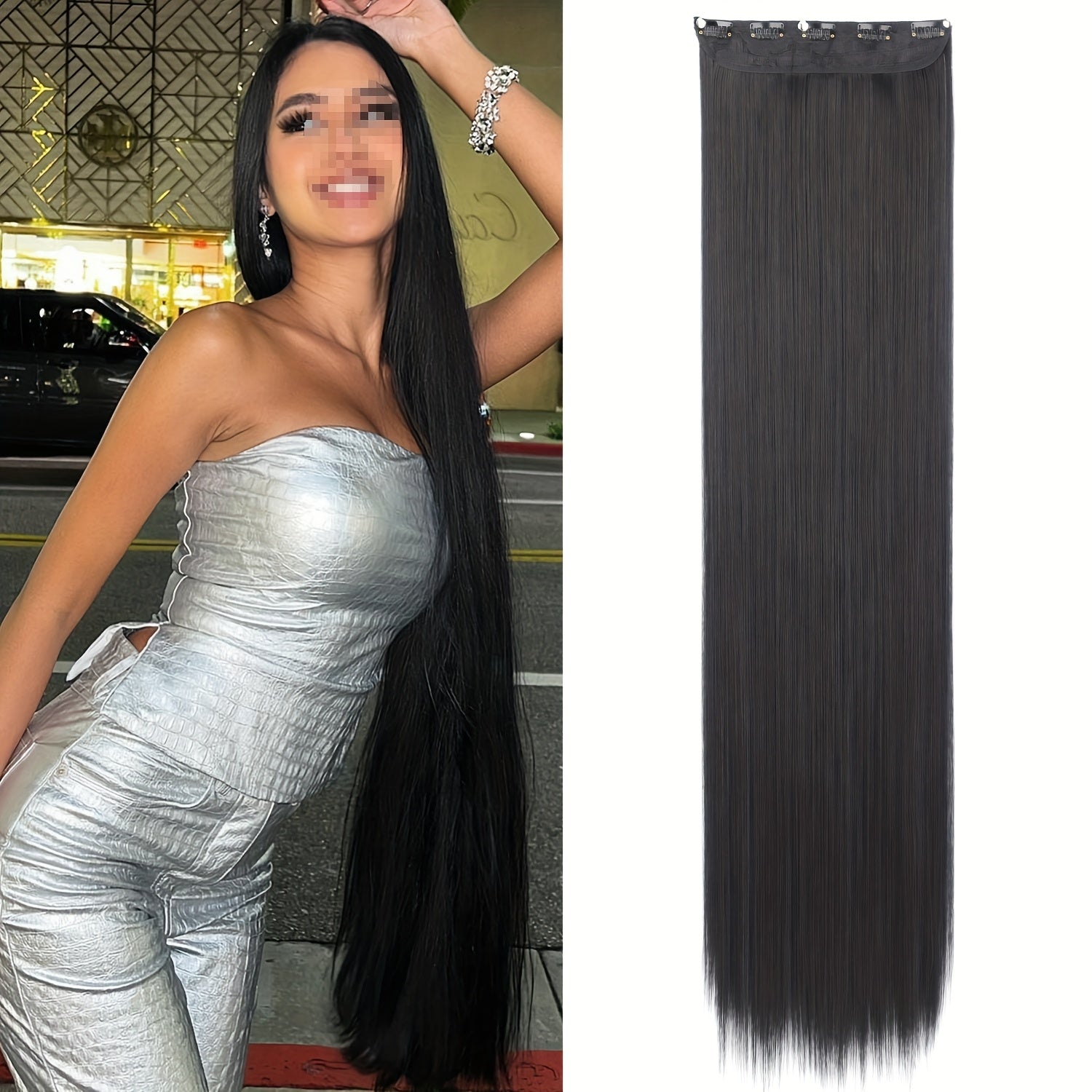 Long Straight Clip-In Hair Extension for Women – One-Piece Synthetic Ponytail Hairpiece, Seamless Natural-Looking Claw Clip