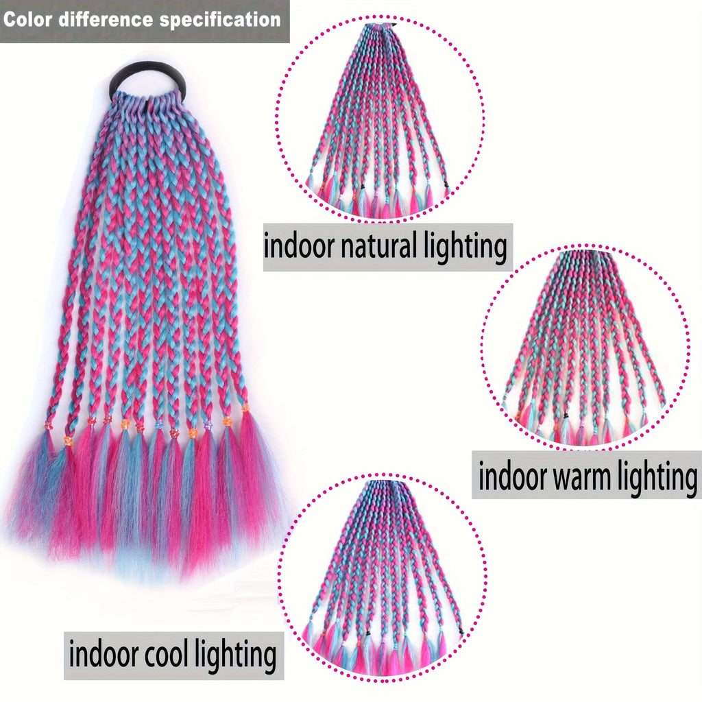 Set of 12 Clip-In Pastel Hair Extensions – Heat-Resistant Synthetic, No-Glue Easy Clips for Ponytails, Braids & Cosplay (Pink Blue Purple Teal)