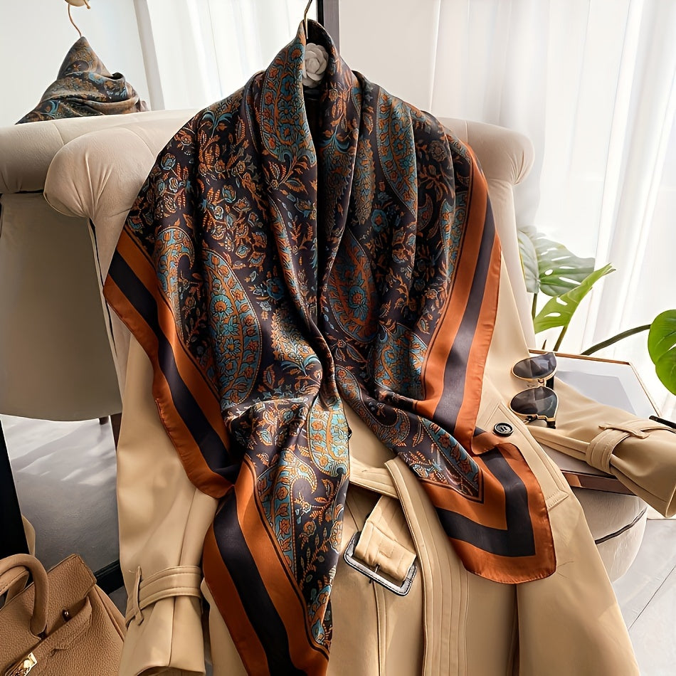 Elegant Floral Polyester Scarf for Women – Lightweight Woven Shawl, Breathable Botanical Wrap