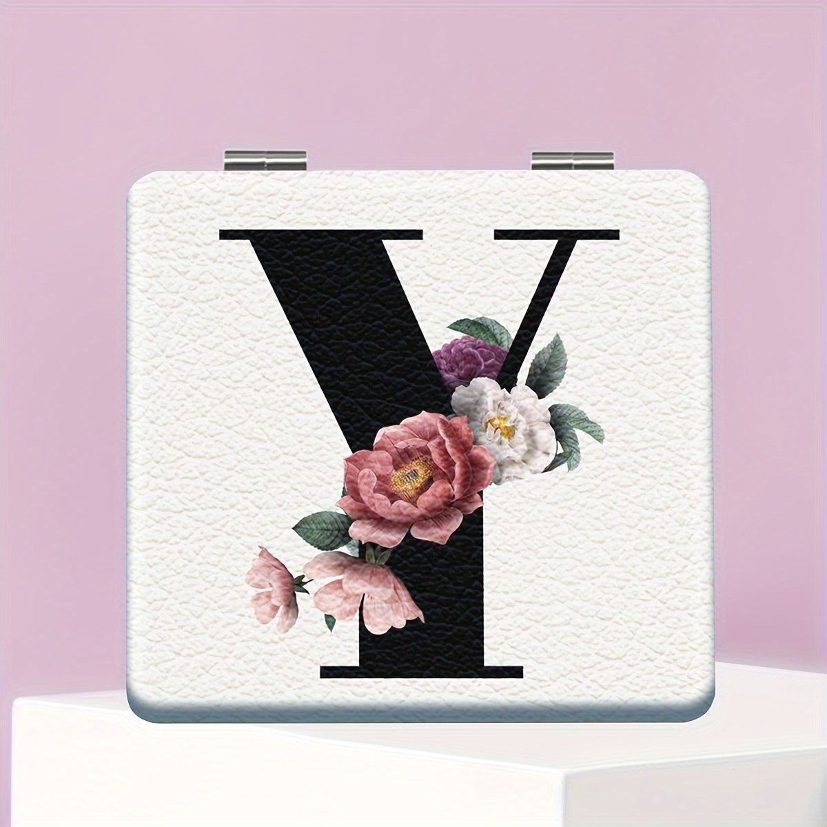 Alphabet Folding Handheld Makeup Mirror for Women & Girls - Floral & Heart Cutout Portable Vanity Mirror A-Z