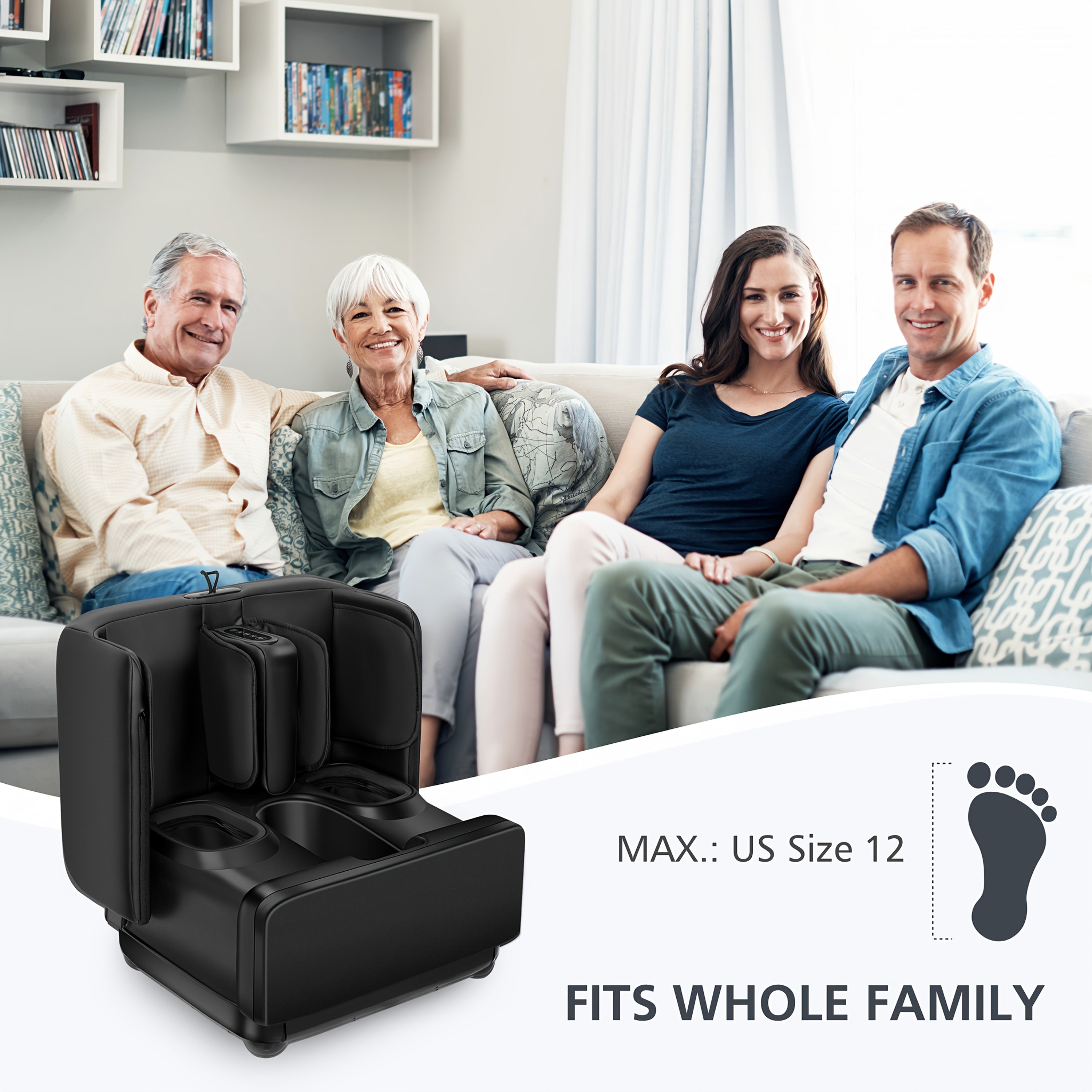 COMFIER Dual Foot & Calf Massager Ottoman – Shiatsu Kneading, Heat, Vibration & Compression, Washable Covers, Fits Up to Men's 13