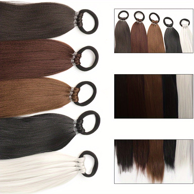 28-inch (71 cm) Long Straight Synthetic Ponytail Extension with Elastic Band - Black Heat-Resistant Soft Fiber