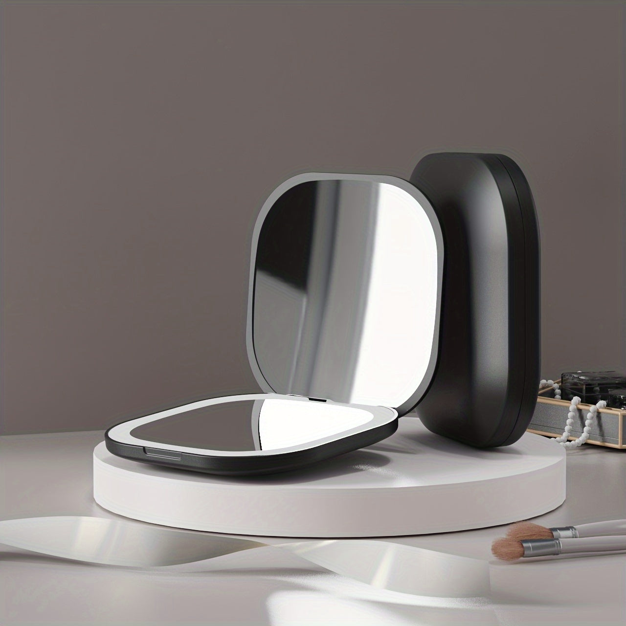 Foldable LED Travel Makeup Mirror - Double-Sided 1X/2X/3X Magnification, Adjustable Brightness, Rechargeable USB Pocket Mirror
