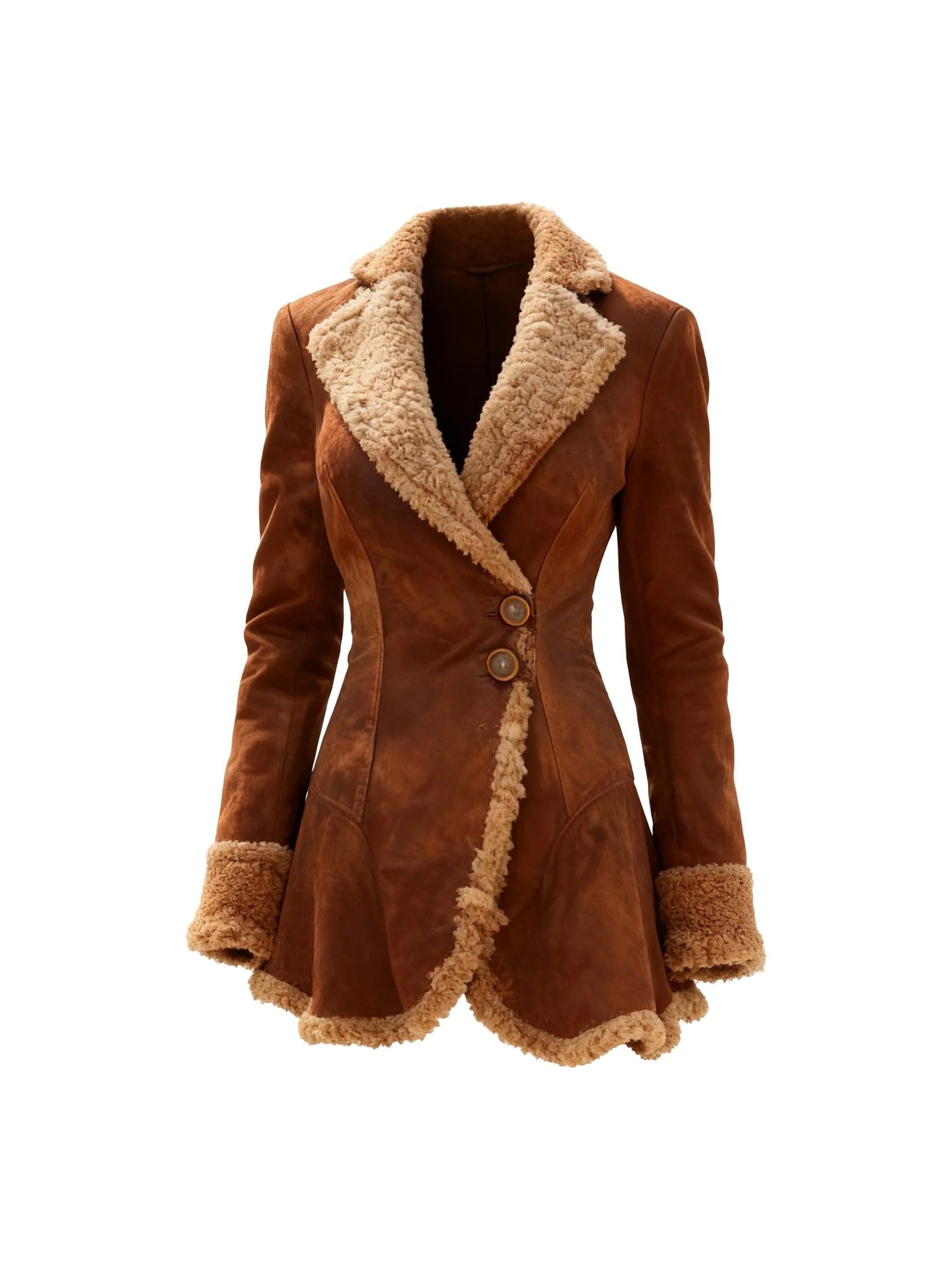 Women's Retro Faux Leather Jacket with Faux Fur Collar & Cuffs — Thick Winter Coat, Gold Hardware, Structured Full-Zip Outerwear for Fall/Winter