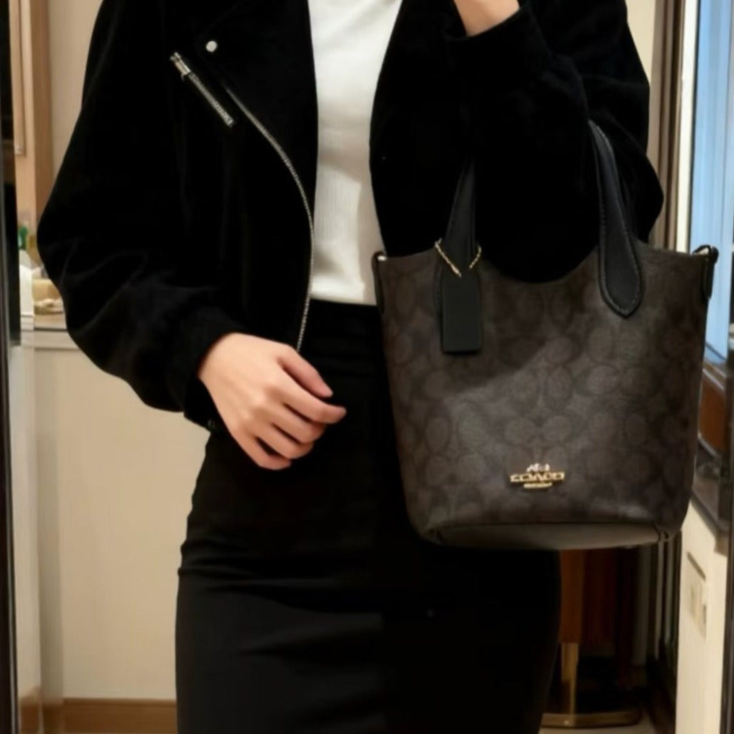 Coach Hanna Signature Canvas Bucket Bag - Women's Crossbody Handbag, Casual Purse & Gift