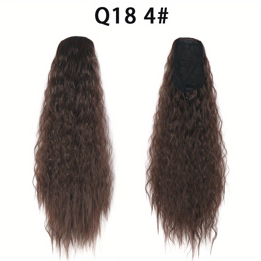 22-inch (56 cm) Water Wave Drawstring Ponytail - Synthetic Clip-In Curly Hair Extension for Women, Natural Black