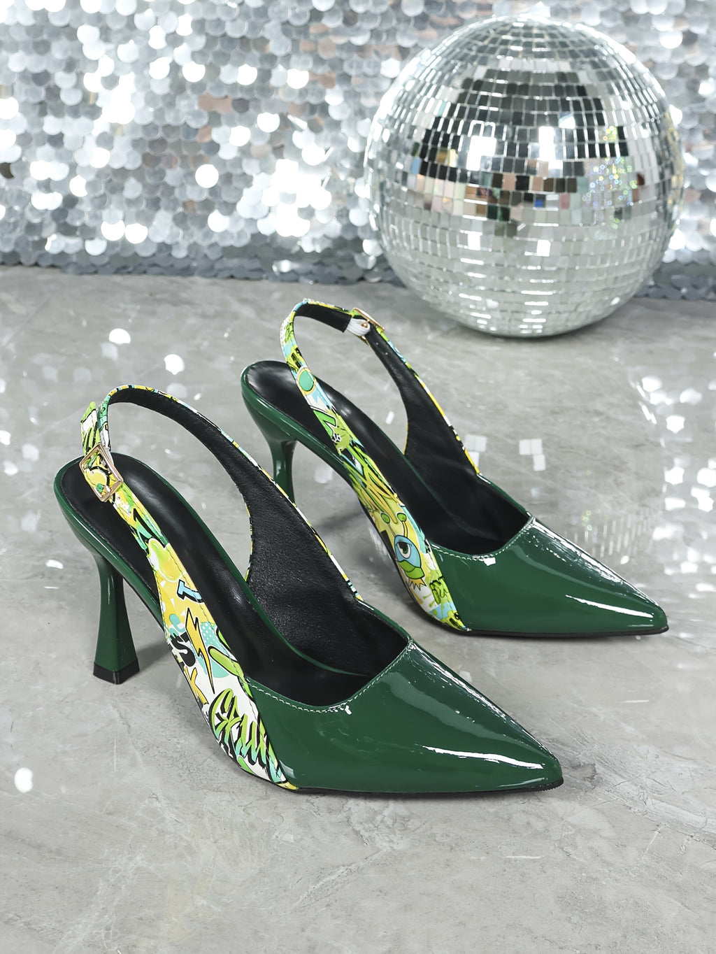 Women's Pointed-Toe Ankle-Strap Stiletto Sandals – Ultra-High Kitten Heel, PU Upper & TPU Sole, Glossy Party Heels